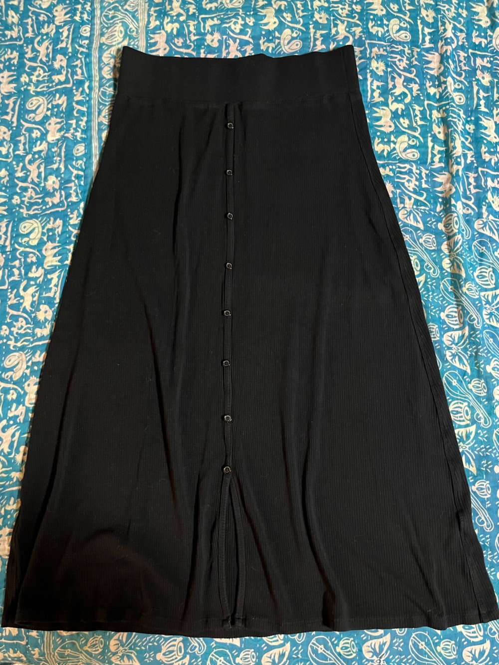 High waisted Black Button-Front Ribbed Midi or Maxi Skirt